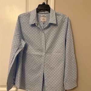 Charter Club Pale Blue Button-Down Shirt with White Dot Pattern
